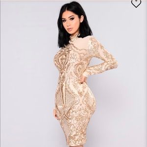 Gold Sequin Body Con Dress